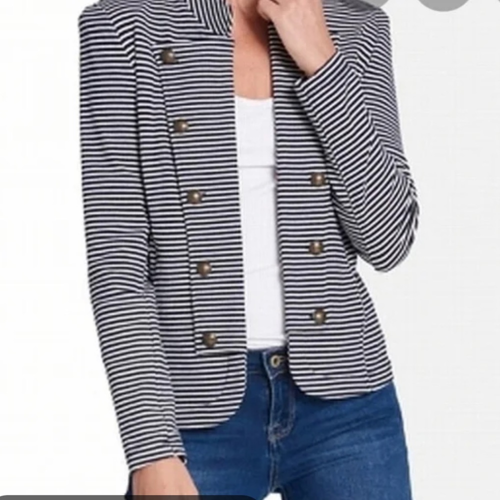 Tommy Hilfiger Navy and White Striped Double-Breasted Blazer